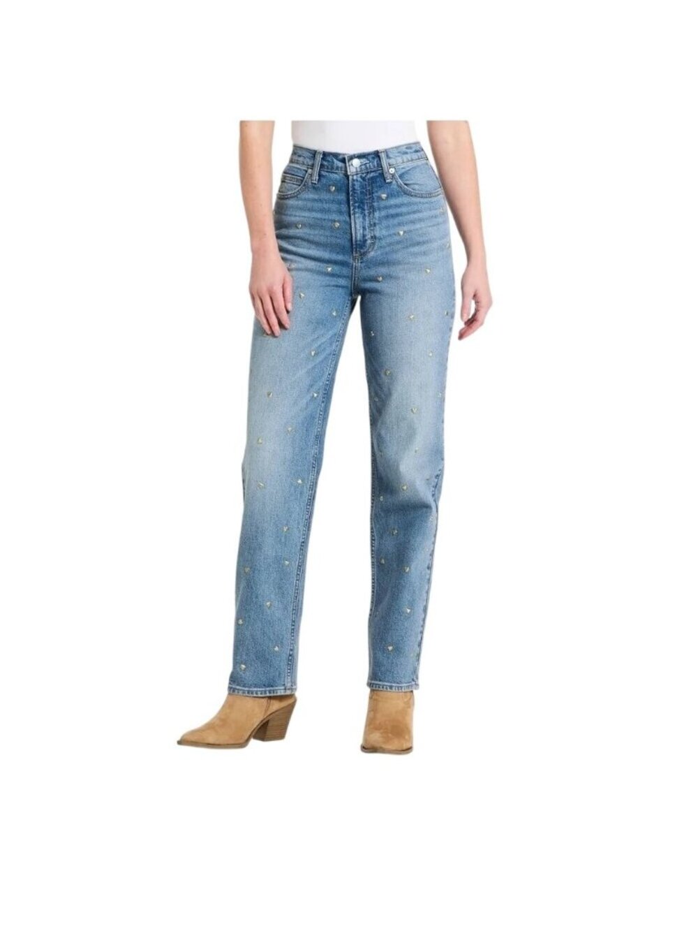 Universal Thread Straight Leg Jeans Gold Heart Studs Size 12